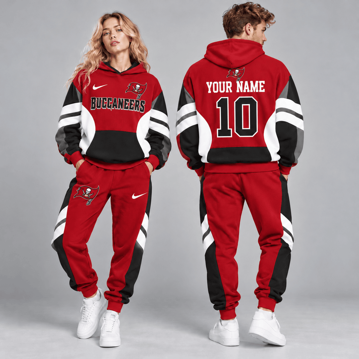 Tampa Bay Buccaneers | Premium NFL Personalized Name Number Varsity Colorblock Pullover Hoodie & Matching Jogger Pants Set NDN cover