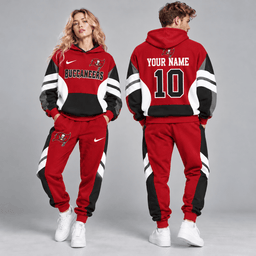 Tampa Bay Buccaneers | Premium NFL Personalized Name Number Varsity Colorblock Pullover Hoodie & Matching Jogger Pants Set NDN cover