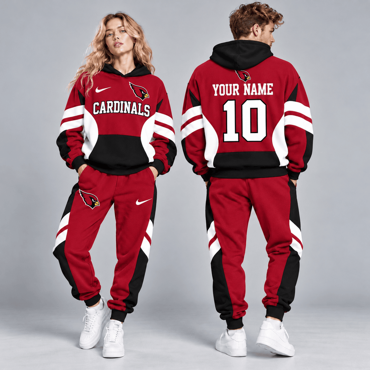 Arizona Cardinals | Premium NFL Personalized Name Number Varsity Colorblock Pullover Hoodie & Matching Jogger Pants Set NDN cover