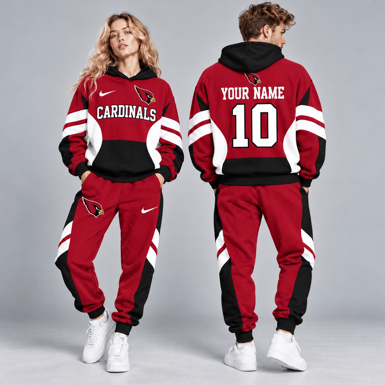 Arizona Cardinals | Premium NFL Personalized Name Number Varsity Colorblock Pullover Hoodie & Matching Jogger Pants Set NDN cover