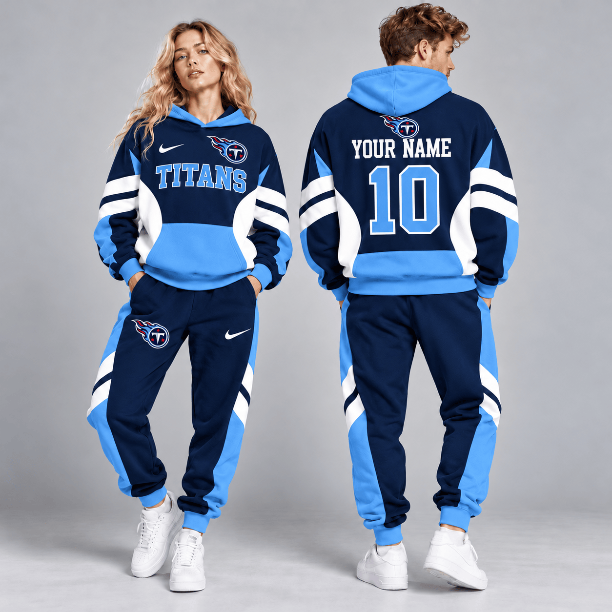 Tennessee Titans | Premium NFL Personalized Name Number Varsity Colorblock Pullover Hoodie & Matching Jogger Pants Set NDN cover