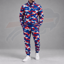 Buffalo Bills | Premium NFL All Over Camo Print Stand Collar Zip Up Jacket & Slim Fit Jogger Pants Tracksuit Set NDN cover