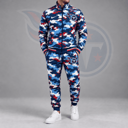 Tennessee Titans | Premium NFL All Over Camo Print Stand Collar Zip Up Jacket & Slim Fit Jogger Pants Tracksuit Set NDN cover