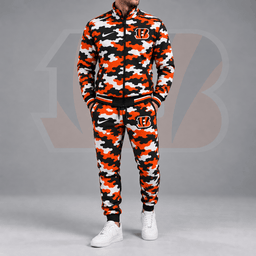 Cincinnati Bengals | Premium NFL All Over Camo Print Stand Collar Zip Up Jacket & Slim Fit Jogger Pants Tracksuit Set NDN cover