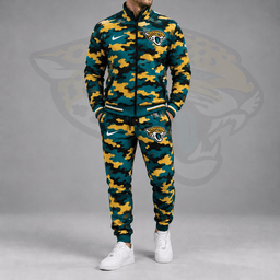 Jacksonville Jaguars | Premium NFL All Over Camo Print Stand Collar Zip Up Jacket & Slim Fit Jogger Pants Tracksuit Set NDN cover
