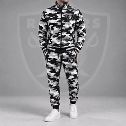 Las Vegas Raiders | Premium NFL All Over Camo Print Stand Collar Zip Up Jacket & Slim Fit Jogger Pants Tracksuit Set NDN cover
