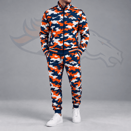 Denver Broncos | Premium NFL All Over Camo Print Stand Collar Zip Up Jacket & Slim Fit Jogger Pants Tracksuit Set NDN cover