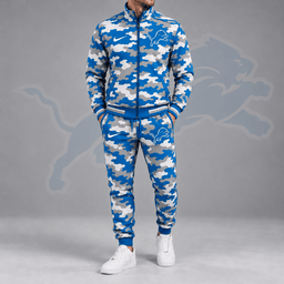 Detroit Lions | Premium NFL All Over Camo Print Stand Collar Zip Up Jacket & Slim Fit Jogger Pants Tracksuit Set NDN cover