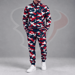 Houston Texans | Premium NFL All Over Camo Print Stand Collar Zip Up Jacket & Slim Fit Jogger Pants Tracksuit Set NDN cover