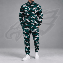 Philadelphia Eagles | Premium NFL All Over Camo Print Stand Collar Zip Up Jacket & Slim Fit Jogger Pants Tracksuit Set NDN cover