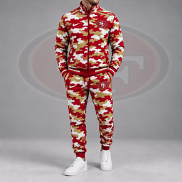 San Francisco 49ers | Premium NFL All Over Camo Print Stand Collar Zip Up Jacket & Slim Fit Jogger Pants Tracksuit Set NDN cover