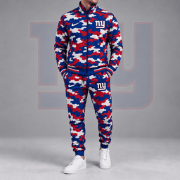 New York Giants | Premium NFL All Over Camo Print Stand Collar Zip Up Jacket & Slim Fit Jogger Pants Tracksuit Set NDN cover