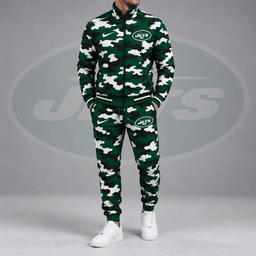 New York Jets | Premium NFL All Over Camo Print Stand Collar Zip Up Jacket & Slim Fit Jogger Pants Tracksuit Set NDN cover
