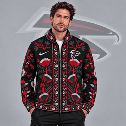 Atlanta Falcons | Premium NFL Vintage Folk Art Floral Print Stand Collar Full Zip Jacket NDN cover