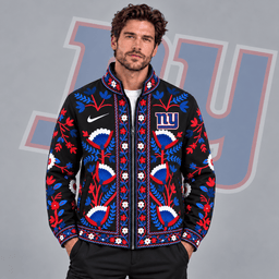 New York Giants | Premium NFL Vintage Folk Art Floral Print Stand Collar Full Zip Jacket NDN cover