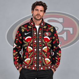 San Francisco 49ers | Premium NFL Vintage Folk Art Floral Print Stand Collar Full Zip Jacket NDN cover