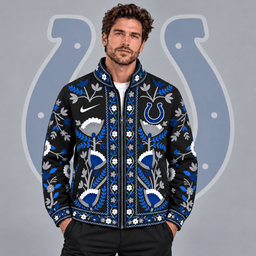 Indianapolis Colts | Premium NFL Vintage Folk Art Floral Print Stand Collar Full Zip Jacket NDN cover