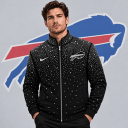 Buffalo Bills | Premium NFL Sparkling Rhinestone Effect Print Stand Collar Full Zip Jacket NDN cover