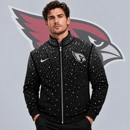 Arizona Cardinals | Premium NFL Sparkling Rhinestone Effect Print Stand Collar Full Zip Jacket NDN cover