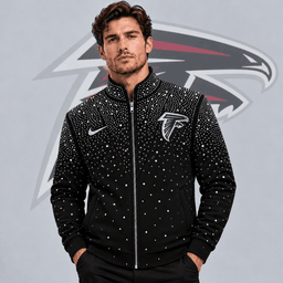 Atlanta Falcons | Premium NFL Sparkling Rhinestone Effect Print Stand Collar Full Zip Jacket NDN cover