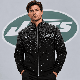 New York Jets | Premium NFL Sparkling Rhinestone Effect Print Stand Collar Full Zip Jacket NDN cover
