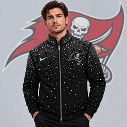 Tampa Bay Buccaneers | Premium NFL Sparkling Rhinestone Effect Print Stand Collar Full Zip Jacket NDN cover