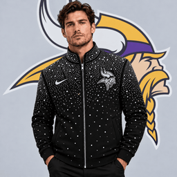 Minnesota Vikings | Premium NFL Sparkling Rhinestone Effect Print Stand Collar Full Zip Jacket NDN cover