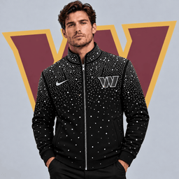 Washington Commanders | Premium NFL Sparkling Rhinestone Effect Print Stand Collar Full Zip Jacket NDN cover