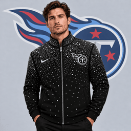 Tennessee Titans | Premium NFL Sparkling Rhinestone Effect Print Stand Collar Full Zip Jacket NDN cover