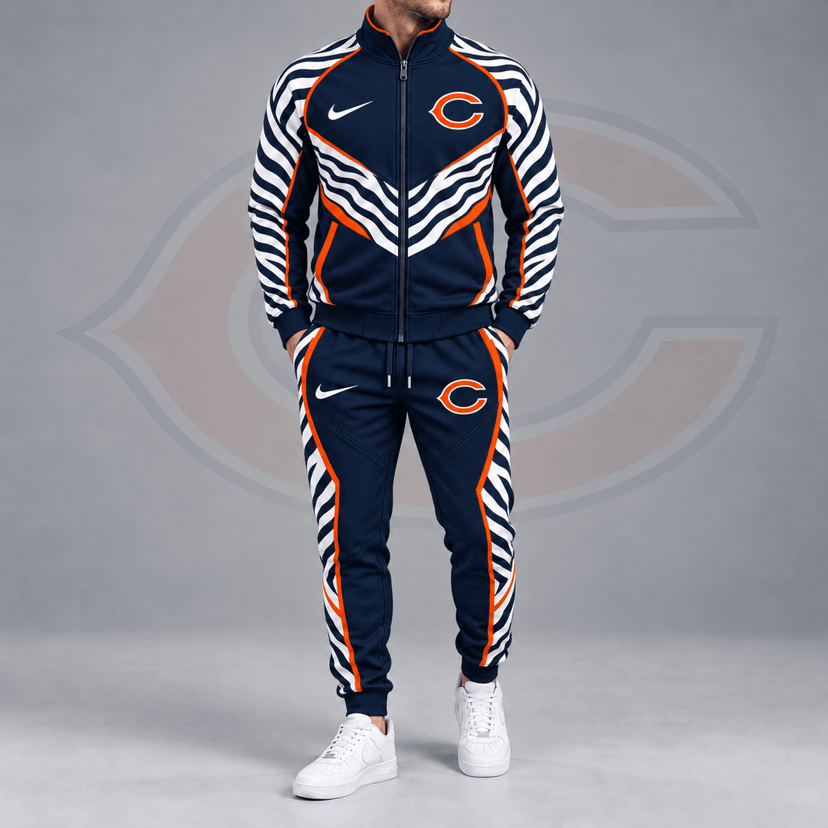 Chicago Bears | Premium NFL Dynamic Tiger Stripe Print Full Zip Track Jacket & Matching Jogger Pants Set NDN cover
