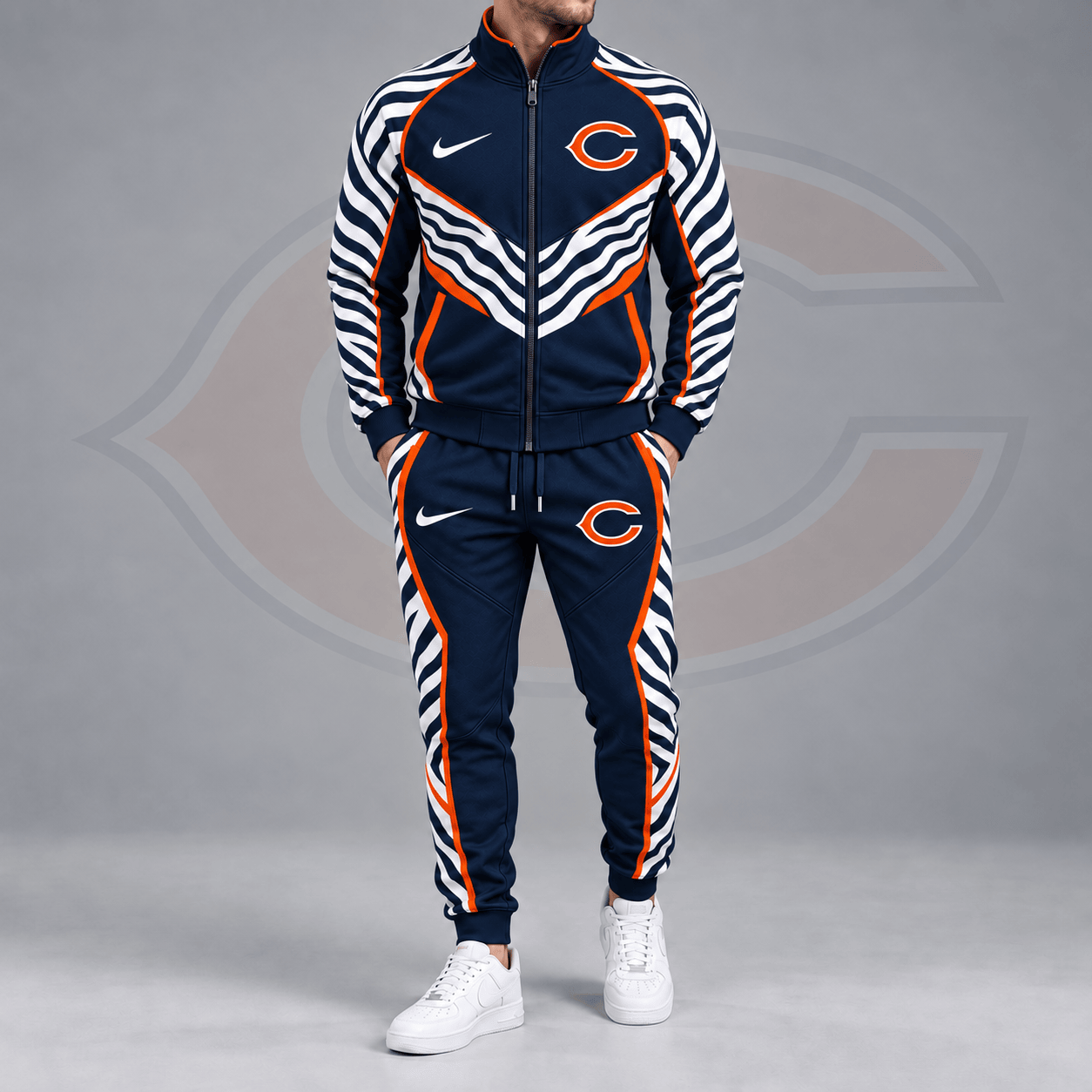 Chicago Bears | Premium NFL Dynamic Tiger Stripe Print Full Zip Track Jacket & Matching Jogger Pants Set NDN cover