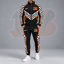 Cincinnati Bengals | Premium NFL Dynamic Tiger Stripe Print Full Zip Track Jacket & Matching Jogger Pants Set NDN cover
