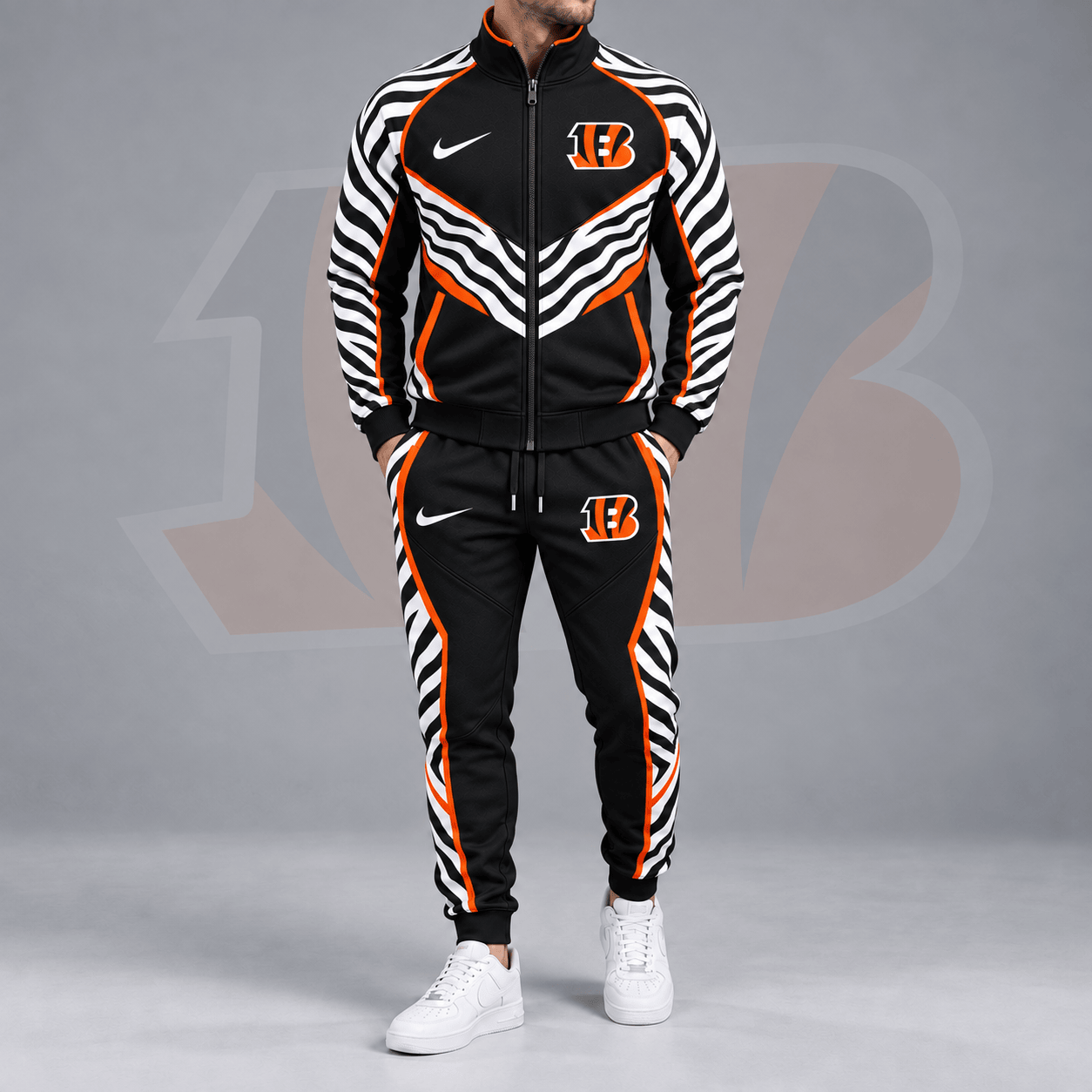 Cincinnati Bengals | Premium NFL Dynamic Tiger Stripe Print Full Zip Track Jacket & Matching Jogger Pants Set NDN cover