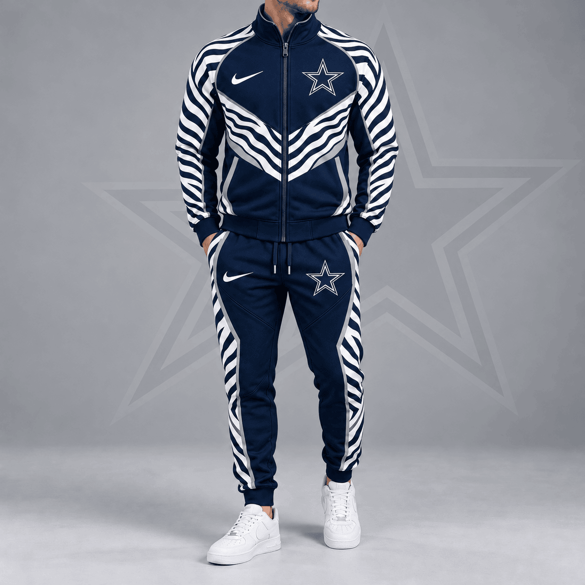 Dallas Cowboys | Premium NFL Dynamic Tiger Stripe Print Full Zip Track Jacket & Matching Jogger Pants Set NDN cover