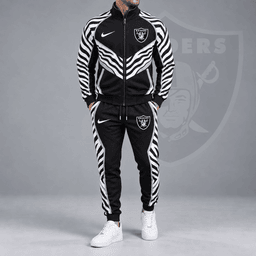 Las Vegas Raiders | Premium NFL Dynamic Tiger Stripe Print Full Zip Track Jacket & Matching Jogger Pants Set NDN cover
