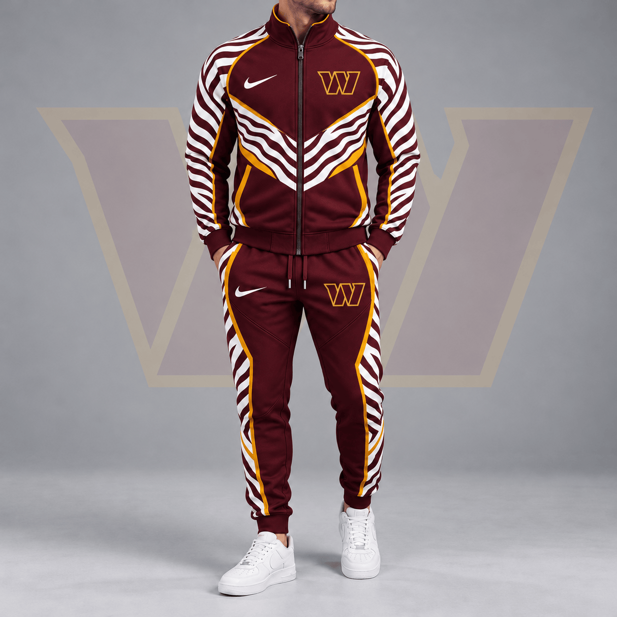 Washington Commanders | Premium NFL Dynamic Tiger Stripe Print Full Zip Track Jacket & Matching Jogger Pants Set NDN cover