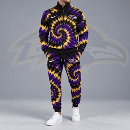 Baltimore Ravens | Premium NFL Spiral Tie Dye Print Stand Collar Zip Up Jacket & Matching Jogger Pants Tracksuit NDN cover