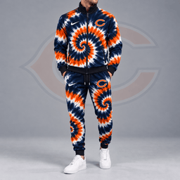 Chicago Bears | Premium NFL Spiral Tie Dye Print Stand Collar Zip Up Jacket & Matching Jogger Pants Tracksuit NDN cover