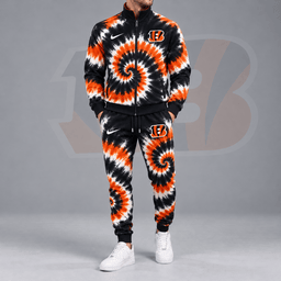 Cincinnati Bengals | Premium NFL Spiral Tie Dye Print Stand Collar Zip Up Jacket & Matching Jogger Pants Tracksuit NDN cover