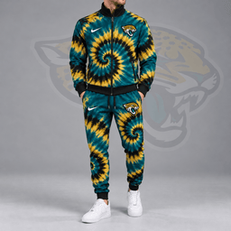 Jacksonville Jaguars | Premium NFL Spiral Tie Dye Print Stand Collar Zip Up Jacket & Matching Jogger Pants Tracksuit NDN cover