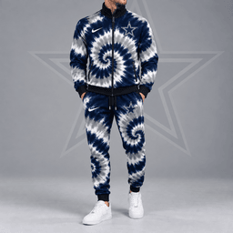 Dallas Cowboys | Premium NFL Spiral Tie Dye Print Stand Collar Zip Up Jacket & Matching Jogger Pants Tracksuit NDN cover