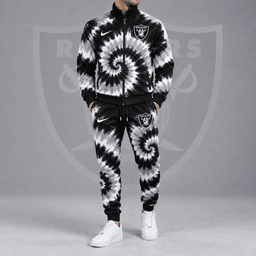 Las Vegas Raiders | Premium NFL Spiral Tie Dye Print Stand Collar Zip Up Jacket & Matching Jogger Pants Tracksuit NDN cover