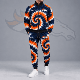Denver Broncos | Premium NFL Spiral Tie Dye Print Stand Collar Zip Up Jacket & Matching Jogger Pants Tracksuit NDN cover