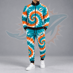 Miami Dolphins | Premium NFL Spiral Tie Dye Print Stand Collar Zip Up Jacket & Matching Jogger Pants Tracksuit NDN cover