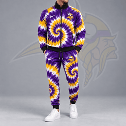 Minnesota Vikings | Premium NFL Spiral Tie Dye Print Stand Collar Zip Up Jacket & Matching Jogger Pants Tracksuit NDN cover