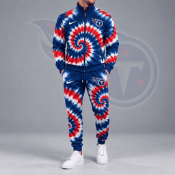 Tennessee Titans | Premium NFL Spiral Tie Dye Print Stand Collar Zip Up Jacket & Matching Jogger Pants Tracksuit NDN cover