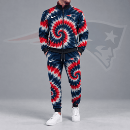 New England Patriots | Premium NFL Spiral Tie Dye Print Stand Collar Zip Up Jacket & Matching Jogger Pants Tracksuit NDN cover