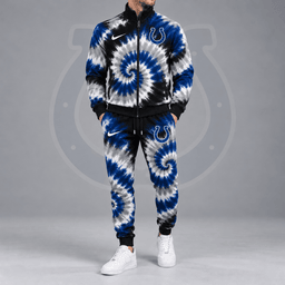 Indianapolis Colts | Premium NFL Spiral Tie Dye Print Stand Collar Zip Up Jacket & Matching Jogger Pants Tracksuit NDN cover