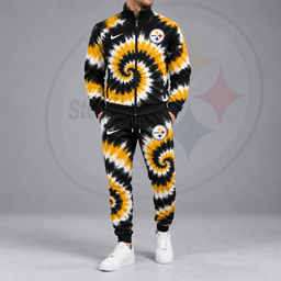 Pittsburgh Steelers | Premium NFL Spiral Tie Dye Print Stand Collar Zip Up Jacket & Matching Jogger Pants Tracksuit NDN cover