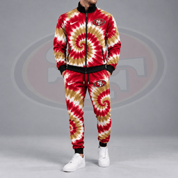 San Francisco 49ers | Premium NFL Spiral Tie Dye Print Stand Collar Zip Up Jacket & Matching Jogger Pants Tracksuit NDN cover